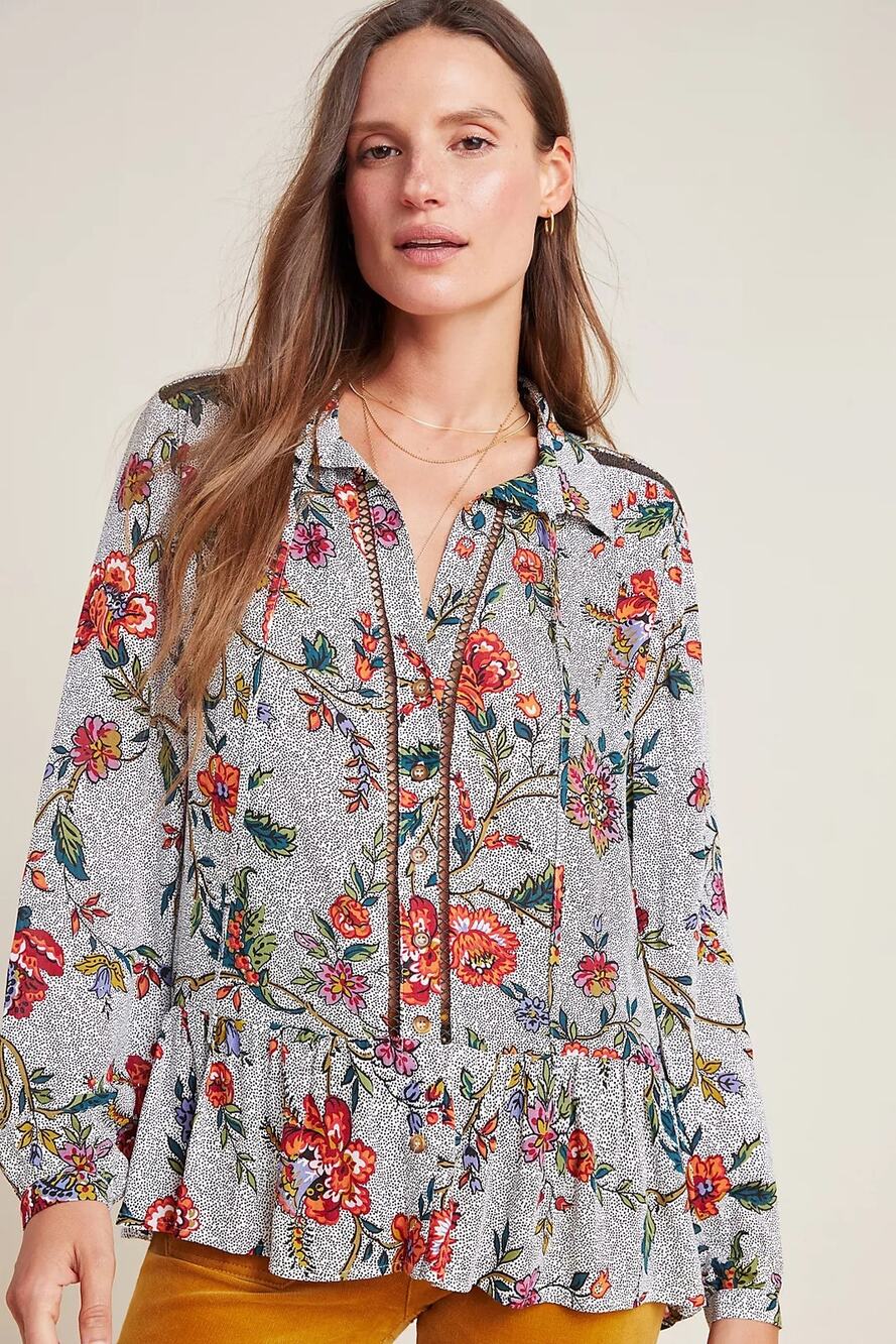 Anthropologie Maeve Janie Flounced Peasant Blouse Floral Boho Size 12 Flowy